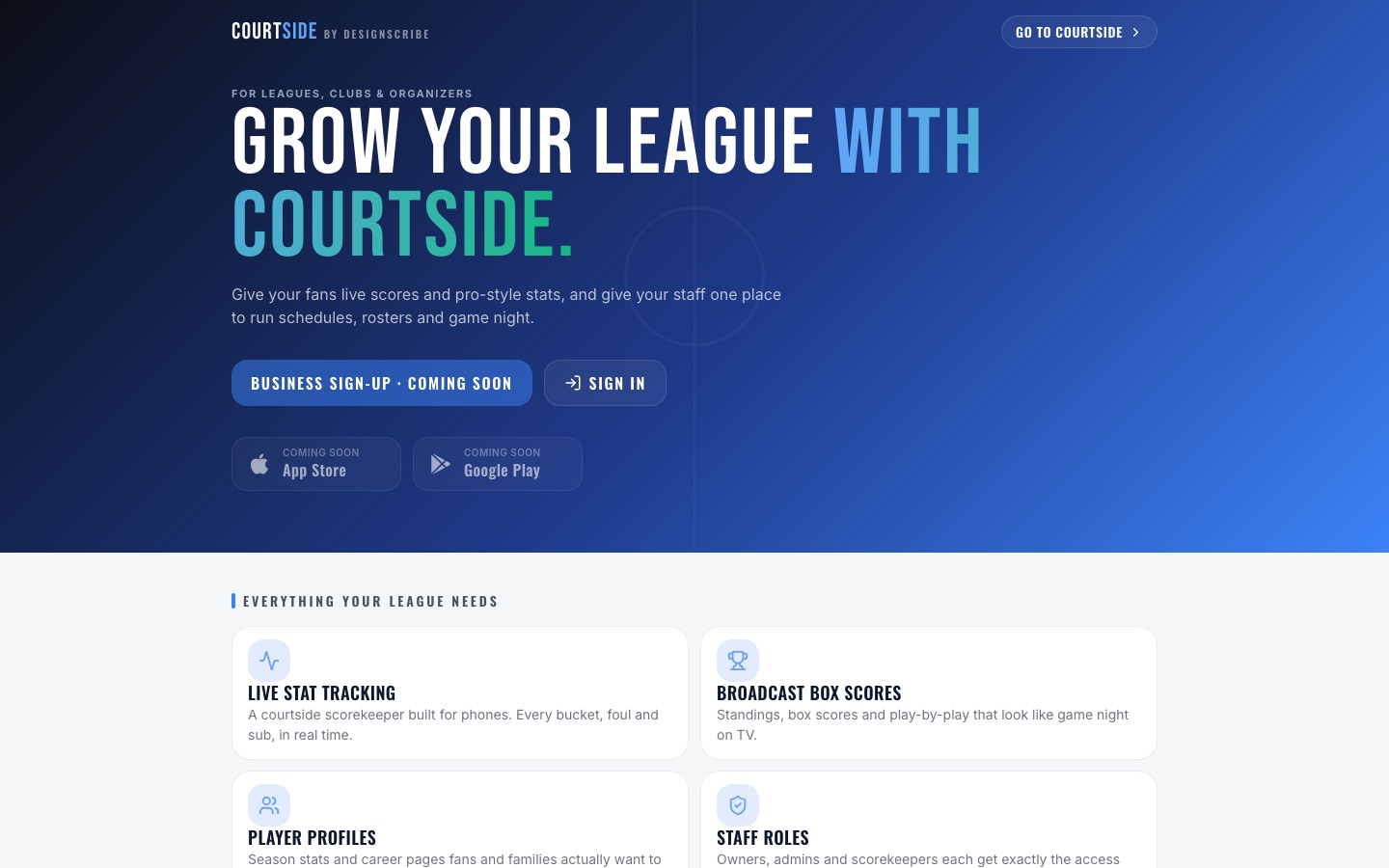 CourtSide By DesignScribe website